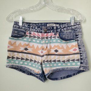Iris Jeans Denim Shorts with Aztec Print Front